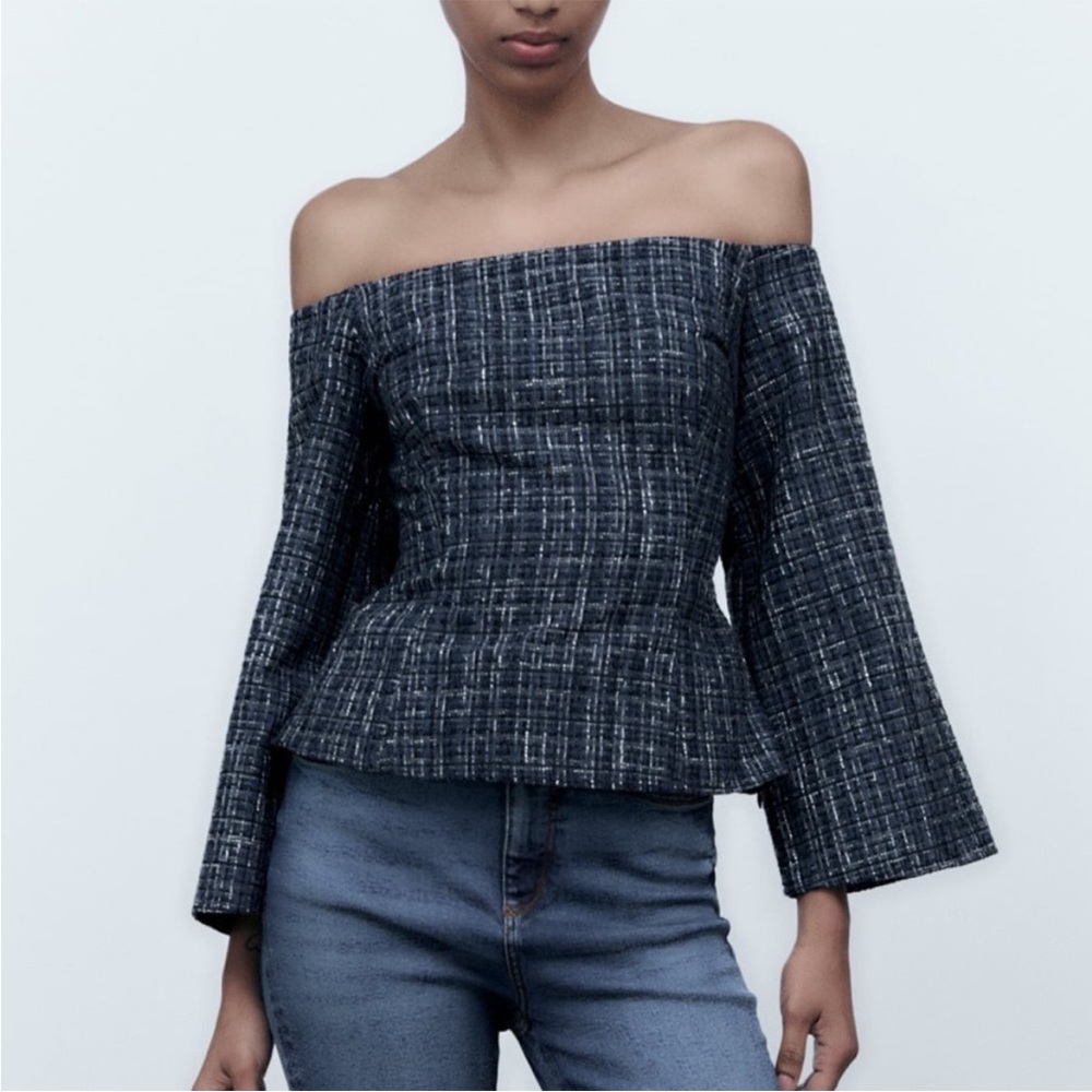 NWT Zara Tweed Off the shoulder top